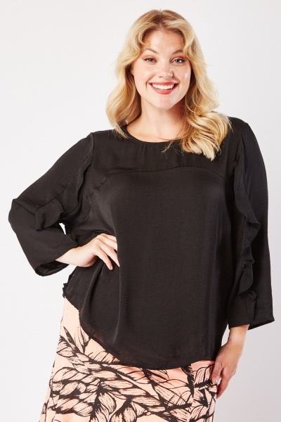 Image of Ruffle Trim Blouse In Black