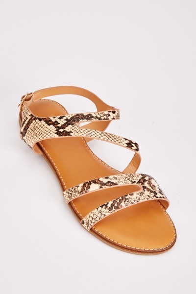 Snake Skin Strappy Flat Sandals