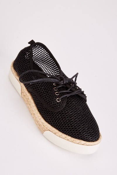 Perforated Basket Weave Platform Shoes