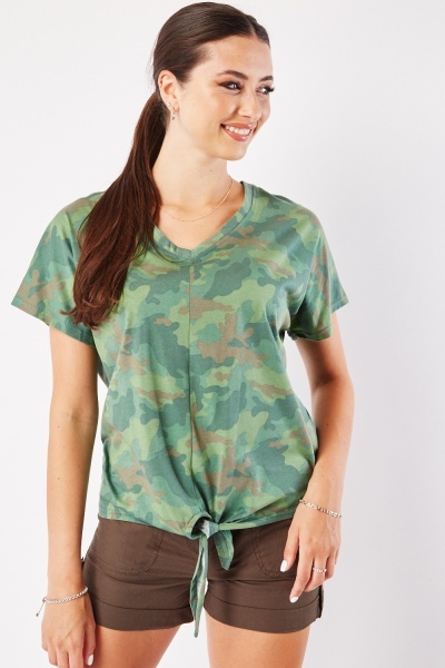Tie Up Hem Camouflage T-Shirt