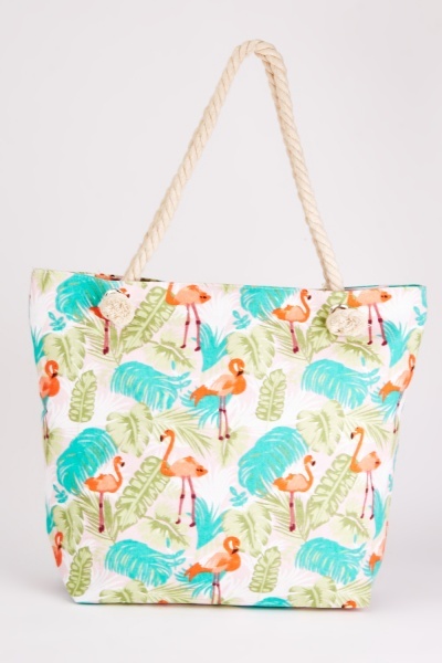 Tropical Print Double Handle Beach Bag