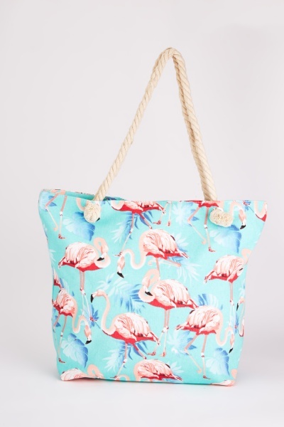 Flamingo Printed Beach Bag
