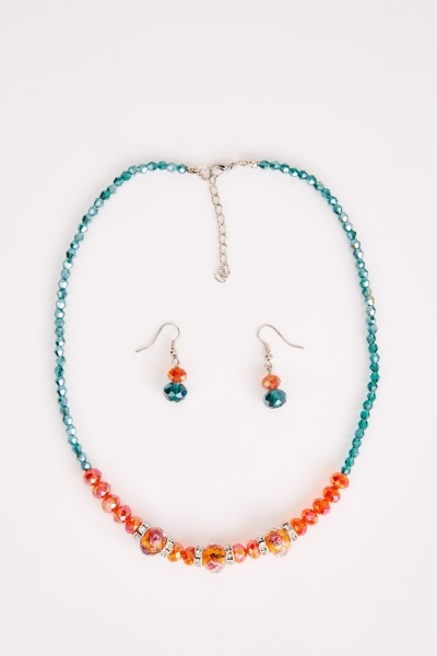 Multi Tonal Beaded Necklace And Earrings Set