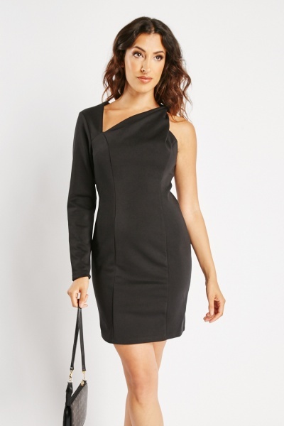 Image of Asymmetric One Sleeve Mini Dress