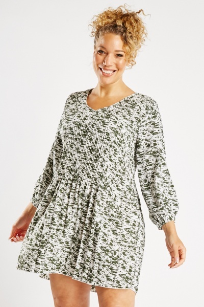 Speckled Print Pleated Dress