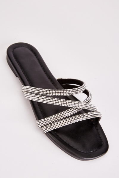 Encrusted Multiple Strappy Flat Sandals