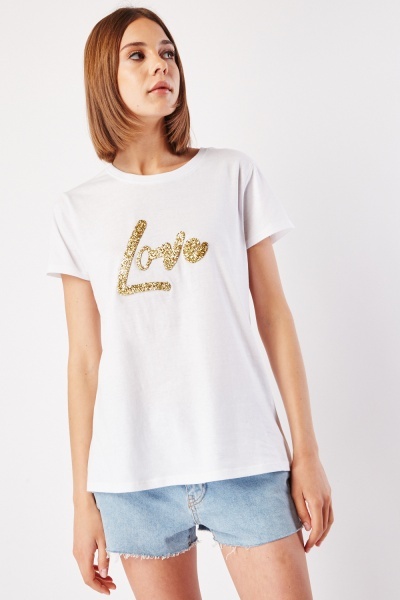 Textured Love Detail T-Shirt