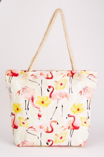 Textured Flamingo Double Handle Tote Bag