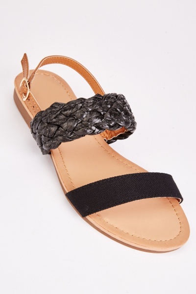 Contrasted Twin Strap Buckled Sandals