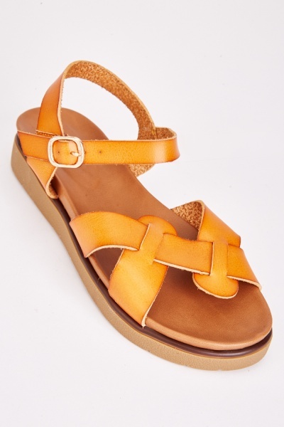 Faux Leather Detailed Ankle Strap Sandals