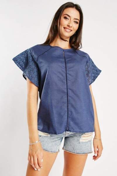Anglaise Broderie Partly Linen Top