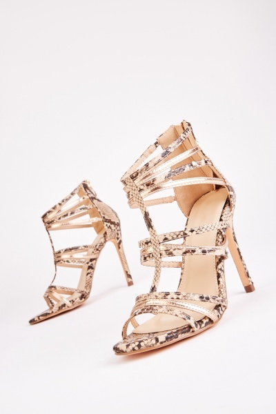 Image of Snake Skin Strappy Open Toe Sandals