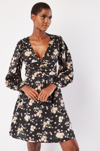 Ruched Floral Swing Dress