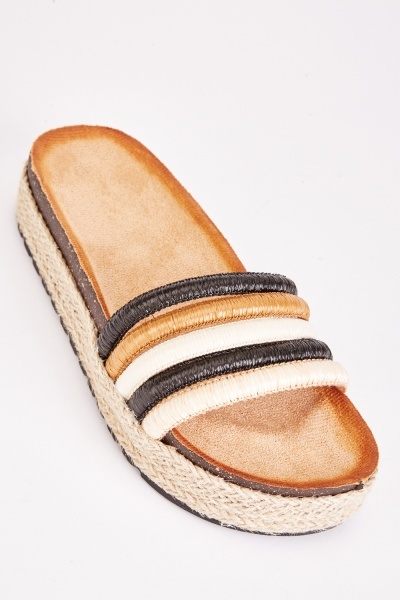 Textured Twin Strap Platform Sandals