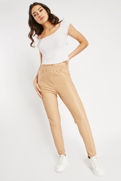 Image of Elasticated Faux Leather Joggers