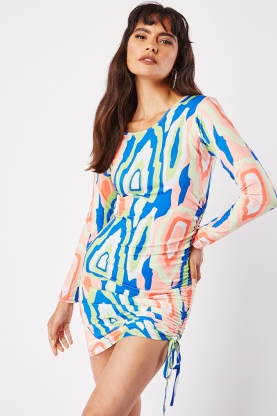 Ruched Tie Up Side Mini Dress