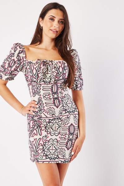 Image of Aztec Printed Textured Mini Dress