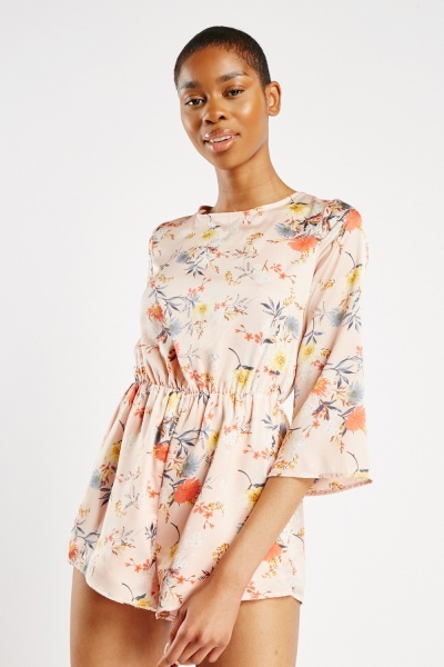 Flared Sleeve Floral Playsuit