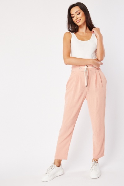 Image of Drawstring Waist Cropped Trousers