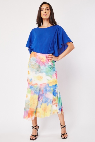 Multi Coloured Mesh Overlay Skirt