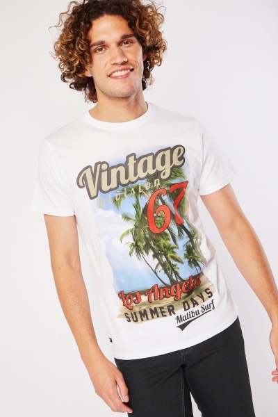 Vintage Print Cotton T-Shirt