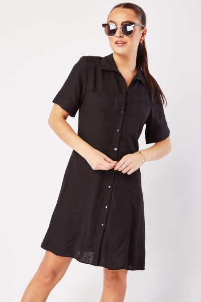 Partly Linen Shirt Mini Dress