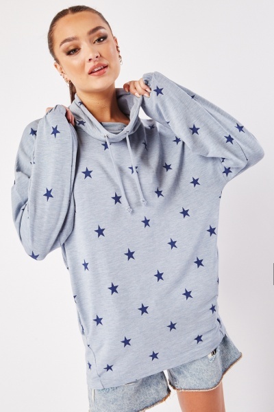 Cowl Neck Star Print Sweater