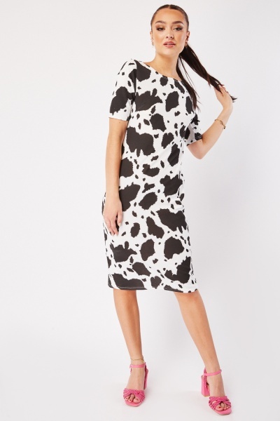 Cow Print Shift Midi Dress