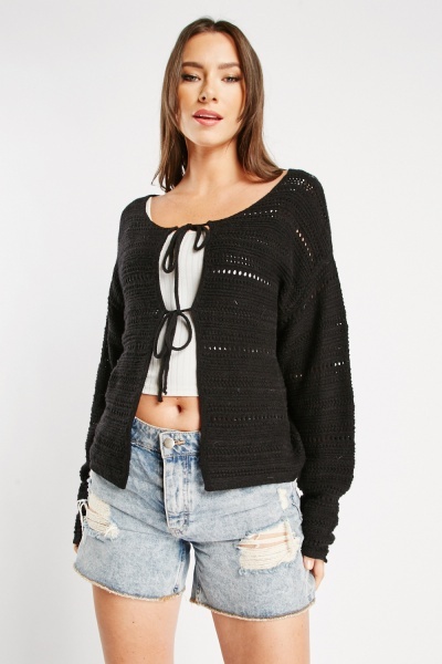 Image of Tie Up Front Knitted Cardigan