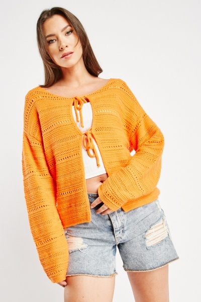 Image of Tie Up Front Knitted Cardigan