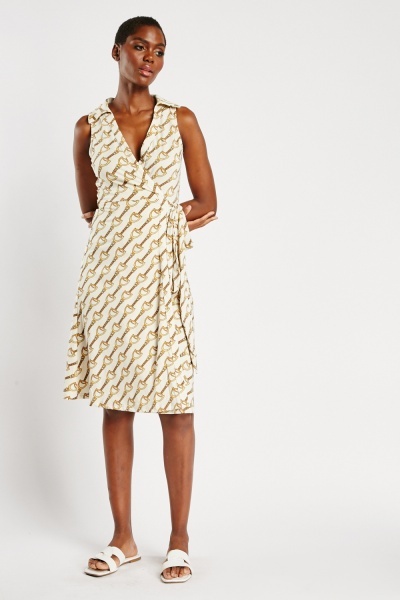 Image of Scarf Chain Print Wrap Dress