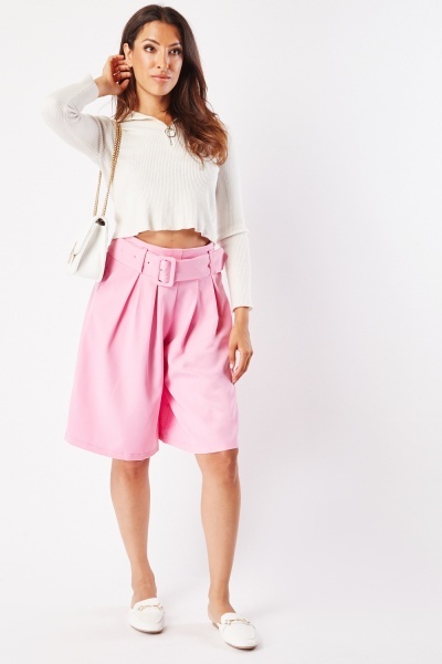 Chunky Belted Waist Culotte Shorts