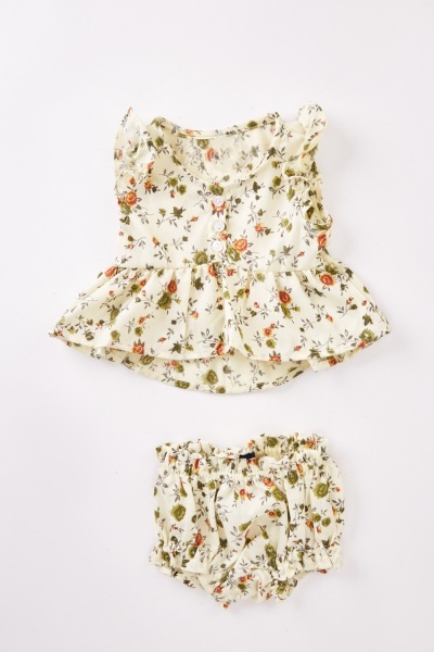 Flower Print Girls Top And Shorts Set