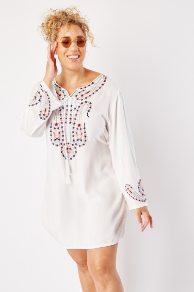 Paisley Embroidered Long Sleeve Dress