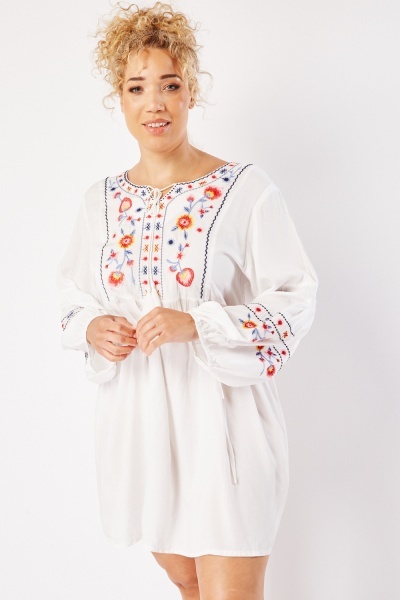 Embroidered Motif Tie Up Mini Dress