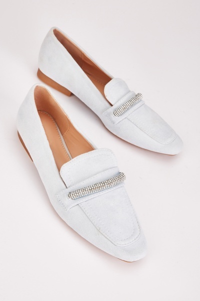 Image of Encrusted Detail Suedette Loafers