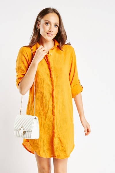 Image of Textured Cotton Shirt Dress