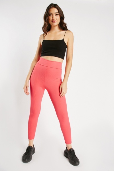 Image of Ribbed High Waist Elasticated Leggings