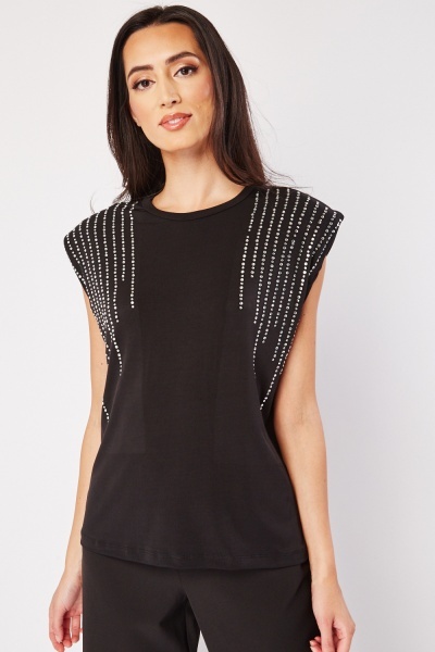 Encrusted Detail Sleeveless Top