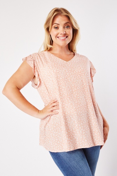 Floral Pattern Frill Sleeve Top