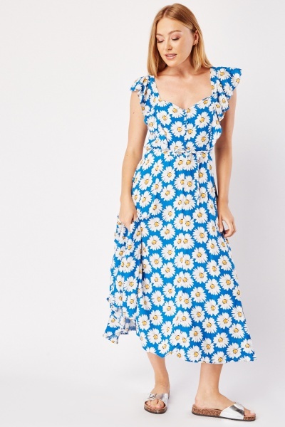 Daisy Pattern Midi Dress