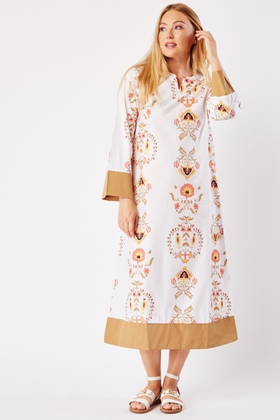 Image of Floral Print Cotton Tunic Dress
