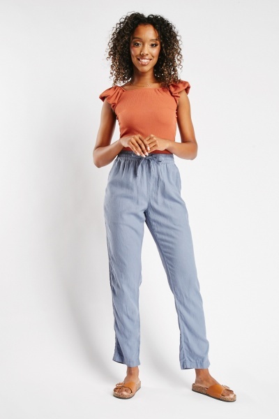 Partly Linen Middle Blue Trousers