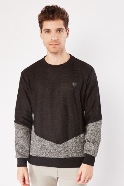 Contrasted Textured Mens Sweater