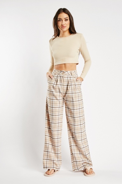Checkered Printed Straight Leg Trousers