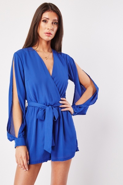 Cut Out Sleeve Wrap Playsuit