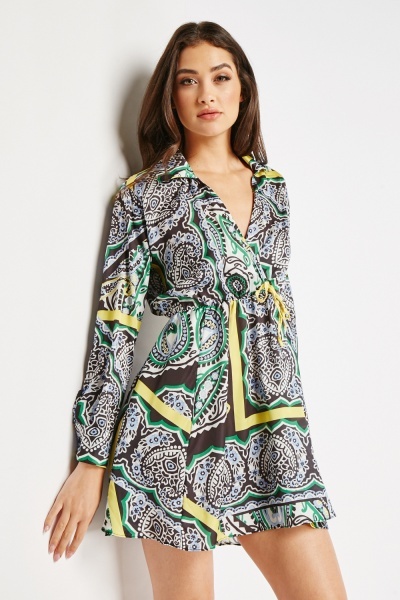 Printed Collared Silky Dress