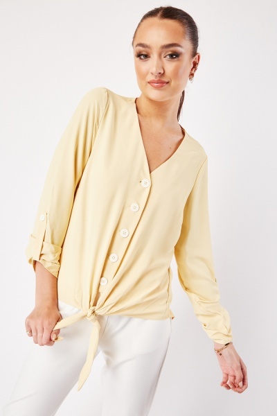 Yellow Knotted Hem Blouse