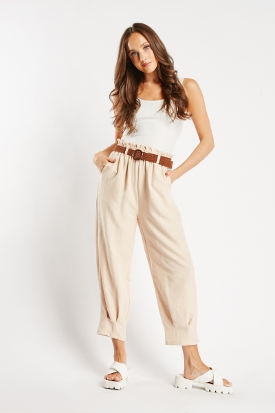 Image of Belted Gathered Waist Trousers