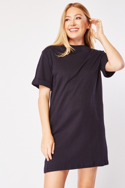 Image of Rolled Short Sleeve T-Shirt Dress